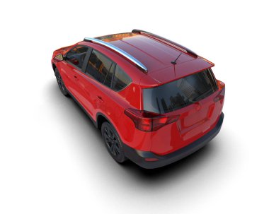 Bir markanın 3 boyutlu görüntülemesi - daha az genel SUV arabası beyaz arkaplanda izole edildi