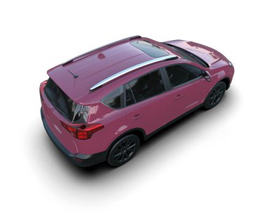 Pembe modern SUV beyaz arka planda izole edildi - 3 boyutlu görüntüleme
