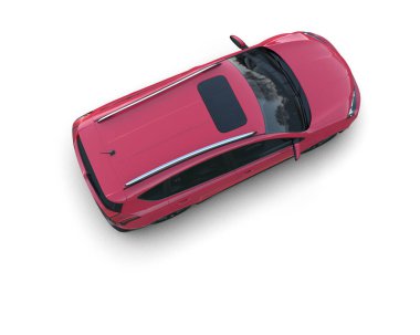 kırmızı araba beyaz arkaplanda izole edildi.