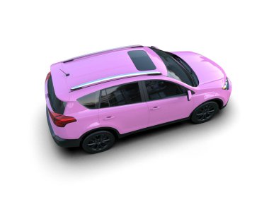 Pembe modern araba izole edilmiş. 3d illüstrasyon