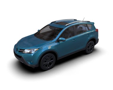 Beyaz arka planda mavi, modern bir cip. 3d oluşturma