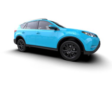 Beyaz arka planda modern mavi arazi aracı. 3d oluşturma