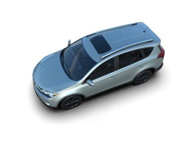 Beyaz arka planda mavi araba. 3d oluşturma