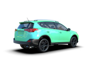 Yeşil, modern, kompakt bir arabanın üç boyutlu resmi. beyaz arkaplanda izole.