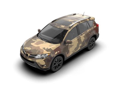 Beyaz arka planda modern küçük bir araba. 3d oluşturma