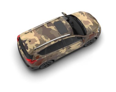 Beyaz arka planda bir araba. 3d oluşturma