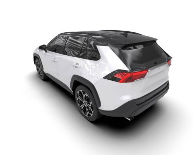 Beyaz bir yüzeyde modern bir araba, arka manzara