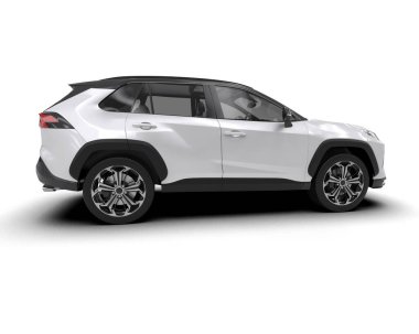 Kırpma yolu olan beyaz arka planda modern bir araba. 3d oluşturma