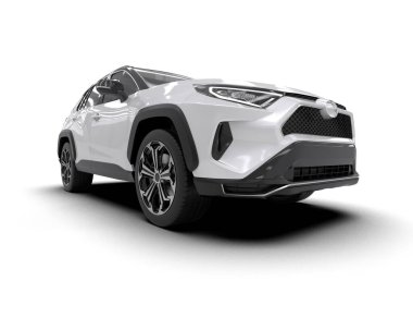 Beyaz arka planı olan beyaz bir spor araba. Yan görünüş. 3d oluşturma