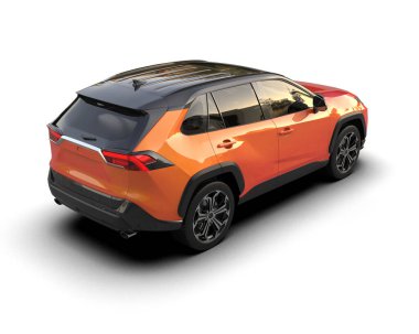 Siyah SUV arabası beyaz arka planda izole edildi. 3 boyutlu görüntüleme