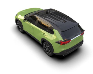 Modern yeşil şehir arabası - arka manzara. 3d oluşturma