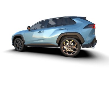 SUV - modern SUV - mavi - siyah araba - 3 boyutlu illüstrasyon