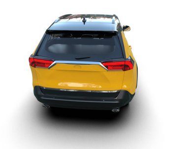 Sarı SUV beyaz yolda izole edildi.