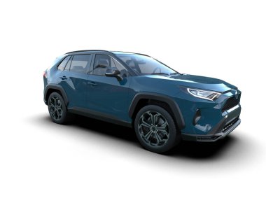 SUV 'lu araba. Arkaplanda 3d oluşturma.