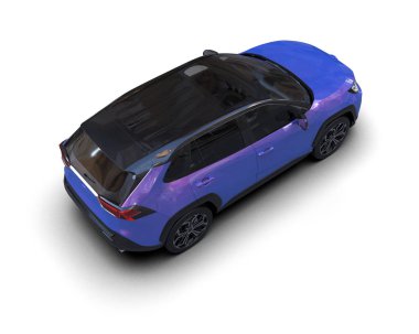 Mavi SUV beyaz arka planda izole edildi. 3d oluşturma