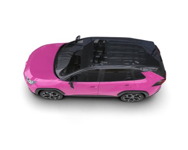 Siyah arka görüşlü modern kompakt pembe cip.