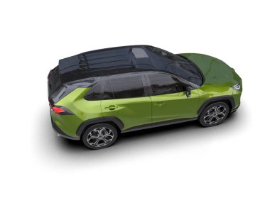 Yeşil araba beyaz arka planda izole edilmiş. 3d oluşturma