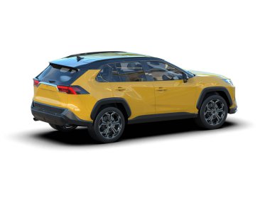 Beyaz arka planda modern kompakt SUV. 3d oluşturma