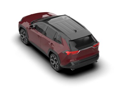 Gri arka planda modern SUV. Üst Manzara. 3 Boyutlu Hazırlama