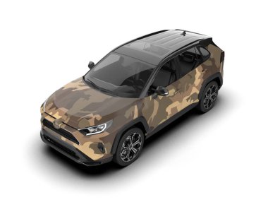 Modern kamuflajlı SUV arabası beyaz arka planda izole edildi