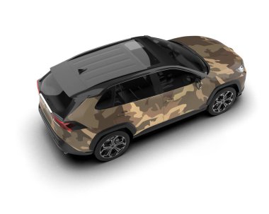 Modern kamuflajlı SUV arabası beyaz arka planda izole edildi