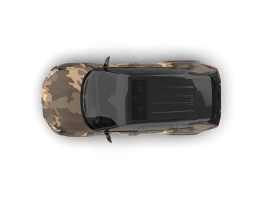 Modern kamuflajlı SUV arabası beyaz arka planda izole edildi