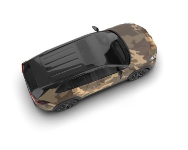 Modern kamuflajlı SUV arabası beyaz arka planda izole edildi