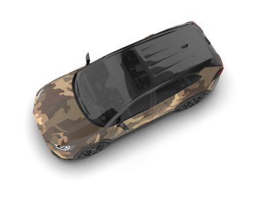Modern kamuflajlı SUV arabası beyaz arka planda izole edildi