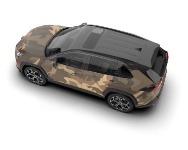 Modern kamuflajlı SUV arabası beyaz arka planda izole edildi