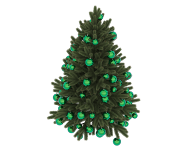 Beyaz arka planda yeşil yıldızlı Noel ağacı. 3d illüstrasyon.