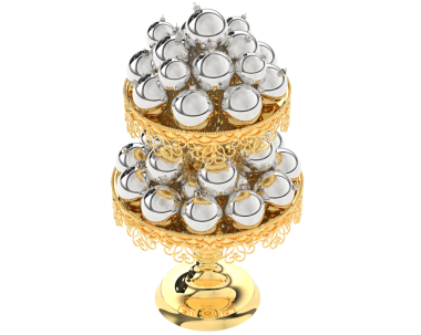 Altın küreli bir noel ağacının 3 boyutlu resmi.