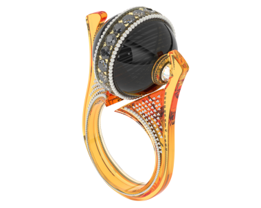 Süslü metal bir yüzüğün 3 boyutlu çizimi