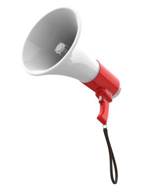 Beyaz arkaplanda kırmızı olan hoparlör.