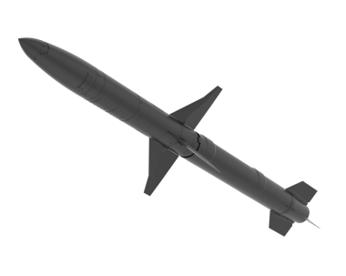 3D askeri bir füzenin siyah arka planda izole edilmesi.