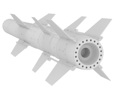 Beyaz arka planda izole edilmiş askeri bir füzenin 3 boyutlu görüntüsü