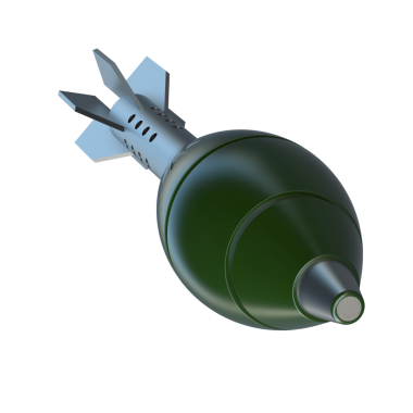 Yeşil el bombası olan modern jet uçağı siyah arka planda izole edildi. 3 Boyutlu Hazırlama