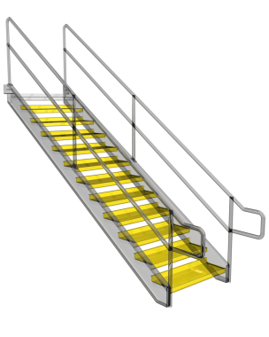 Beyaz arkaplanda izole edilmiş sarı bir merdivenin üç boyutlu bir çizimi
