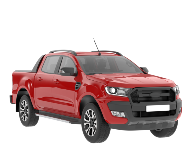 Beyaz arka planda kırmızı modern kamyonet. 3d oluşturma