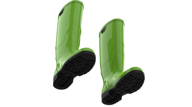 Üç boyutlu iki yeşil lastik çizme.