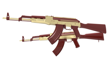 Kahverengi arka planı olan eski bir saldırı tüfeğinin üç boyutlu görüntüsü..