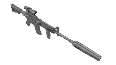 Beyaz arka planda izole edilmiş siyah bir tüfeğin 3 boyutlu görüntüsü