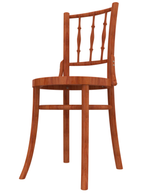 Beyaz arka planda kırmızı saplı ahşap sandalye.