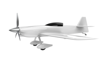 Beyaz arka planda küçük beyaz bir uçağın 3 boyutlu modeli.