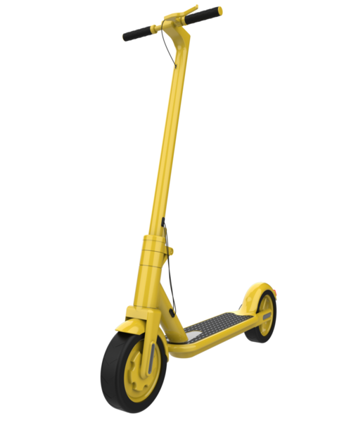 Beyaz arkaplanda sarı scooter izole edildi.