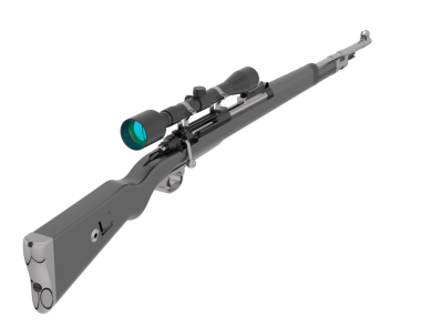 Beyaz arka planda 3 boyutlu bir tüfek görüntüsü.