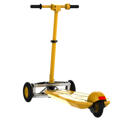 Tahta saplı sarı scooter. 3d oluşturma