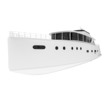 Beyaz arka planda izole edilmiş bir yolcu gemisinin 3 boyutlu görüntüsü