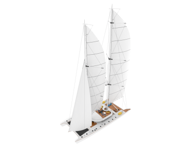 Beyaz arka planda bir yelkenli. 3d illüstrasyon.