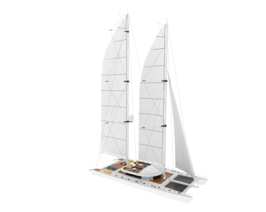 Siyah arka planda izole edilmiş bir yat teknesi. 3d illüstrasyon