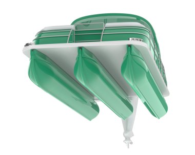 Beyaz zemin üzerinde izole edilmiş yeşil plastik bir kabın 3 boyutlu görüntülenmesi